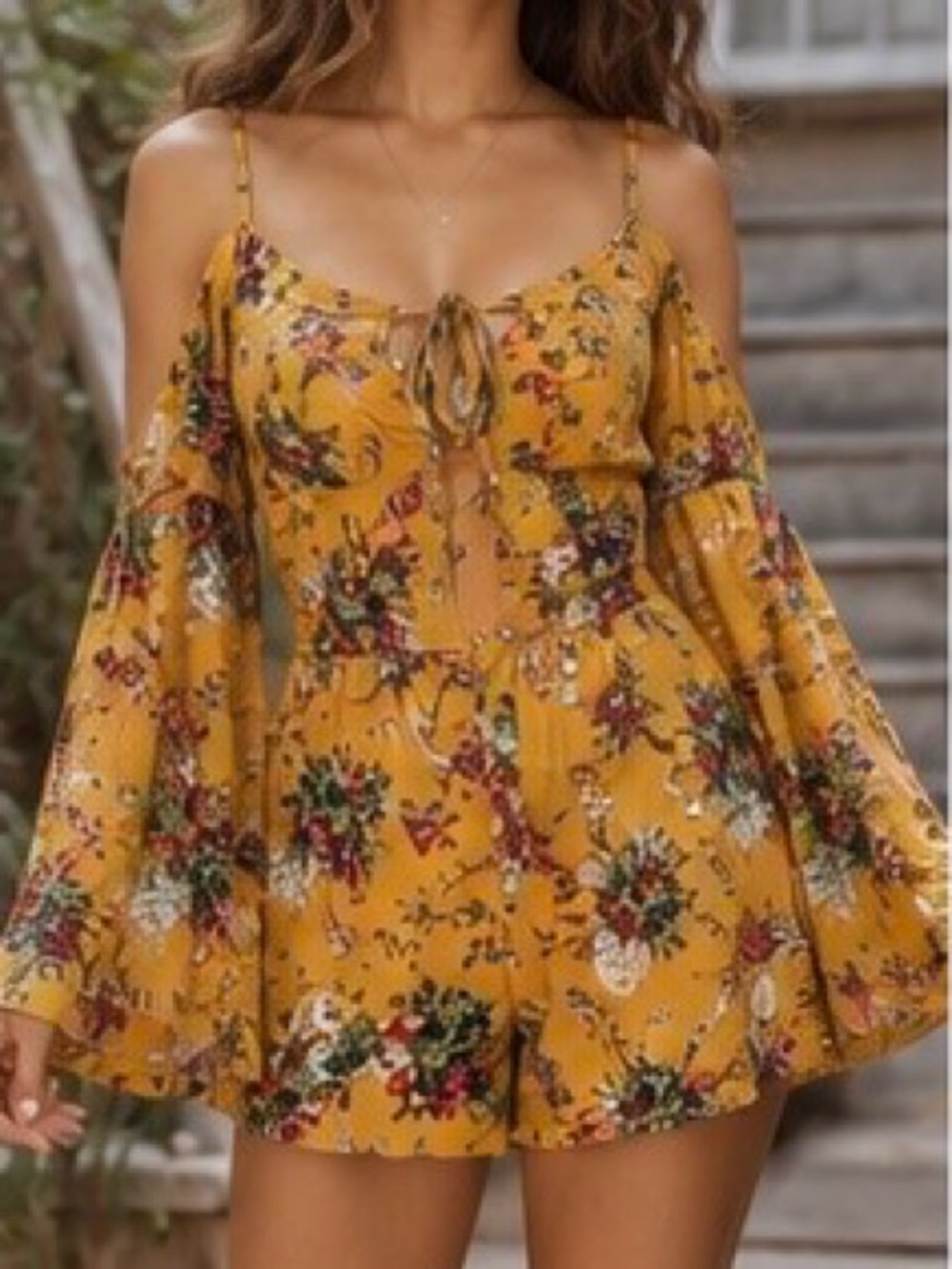 Floral Print Summer Jumper Romper one piece in yellow